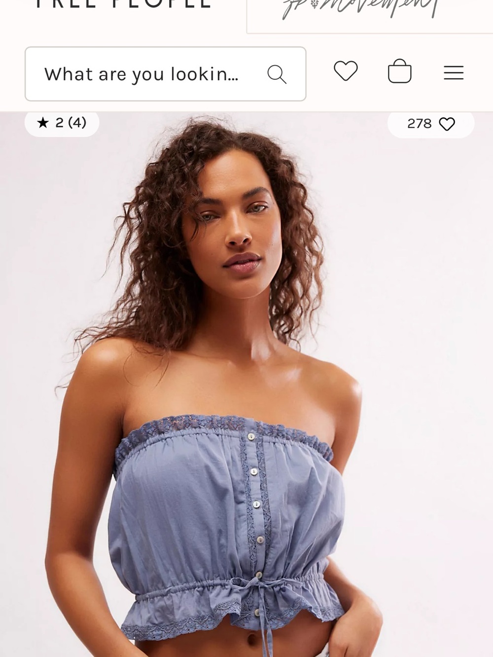 Free People Dusty Blue Lace-Trim Strapless Crop Top